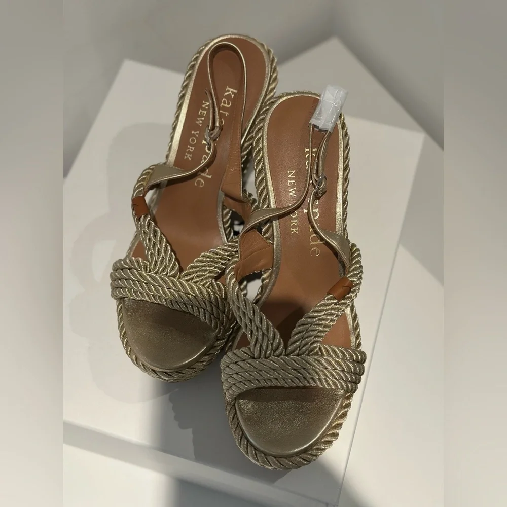 Kate Spade Metallic Gold Wedge Sandals - Picture 6 of 9